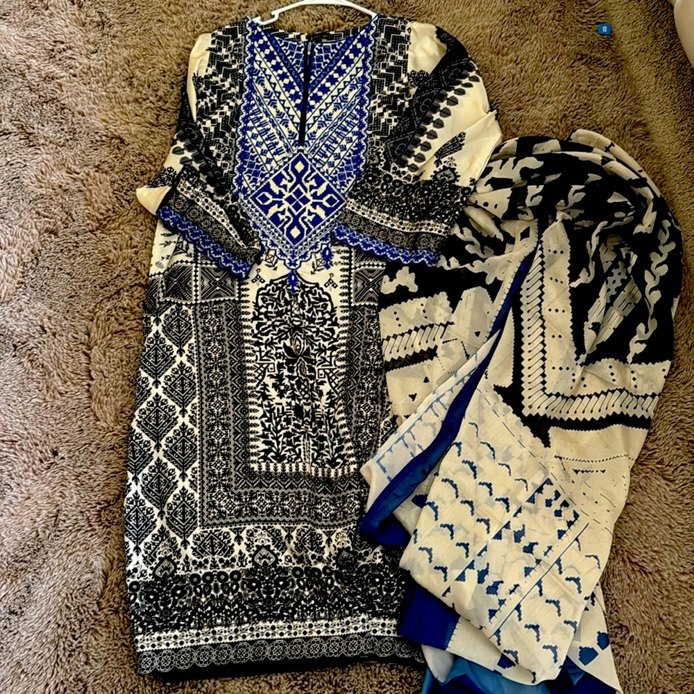 Junaid Jamshed JDOT silk tunic top and dupatta size Small